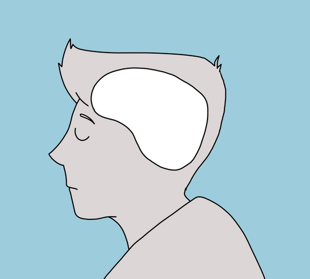 Иллюстрация силуэта мальчика, в котором виден силуэт его мозга - Фото, изображение