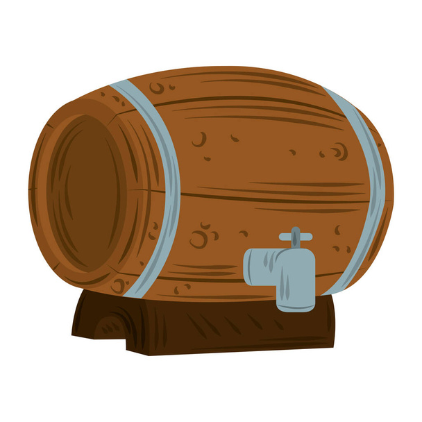 wooden beer barrel with tap icon flat vector - Vector, Image