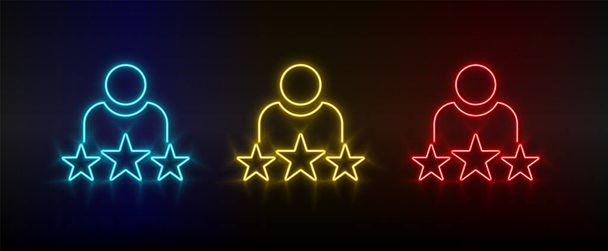 Neon icon set rating. Set of red, blue, yellow neon vector icon - Vector, Imagen