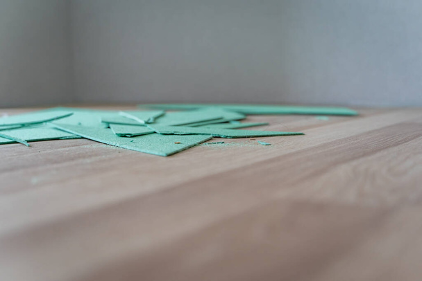 Laminate Underlayment Pieces Lying on Floor, DIY project Room Remodeling and Reconstruction - Selective Focus - Photo, Image