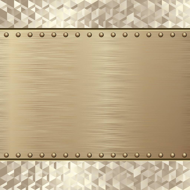 Золотой текстурированный металл с заклепками и геометрическим узором - Вектор,изображение