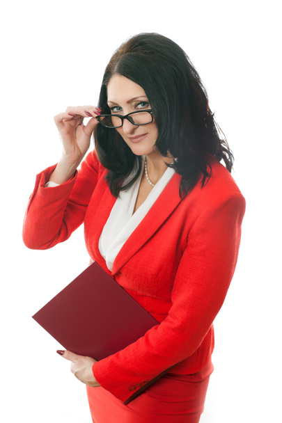 business woman with red folder - Zdjęcie, obraz