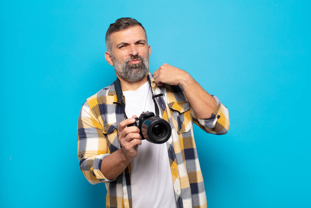 adult man feeling stressed, anxious, tired and frustrated, pulling shirt neck, looking frustrated with problem - Fotografie, Obrázek