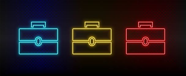 Neon icon set portfolio. Set of red, blue, yellow neon vector icon - Вектор,изображение