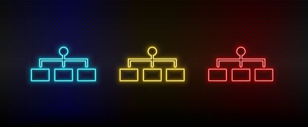 Neon icon set structure. Set of red, blue, yellow neon vector icon - Vektor, Bild