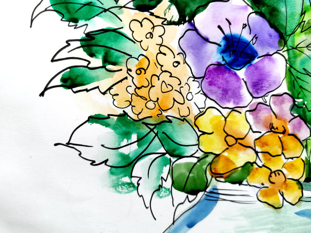 kevät kukat akvarelli maalaus kukkakimppu, valikoiva keskittyä, kopioi tilaa - Valokuva, kuva