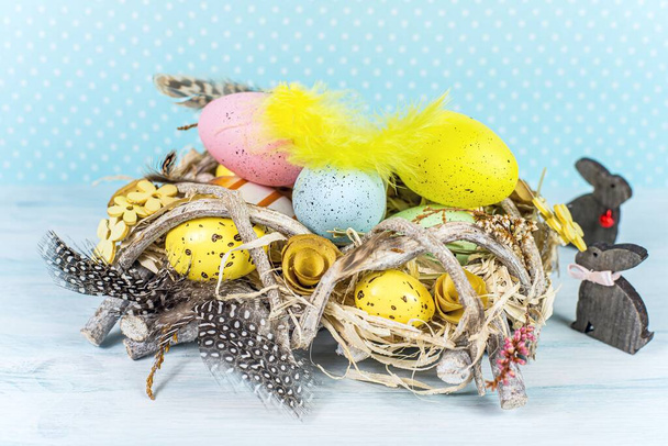 beautiful Easter background. egg in the nest - 写真・画像