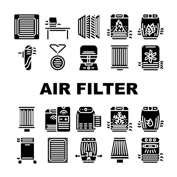 Conjunto de ícones de coleção de acessórios de filtro de ar vetor - Vetor, Imagem