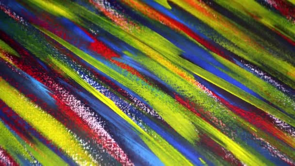 Many colorful bright colored paint lines drawn on canvas close-up. - Footage, Video