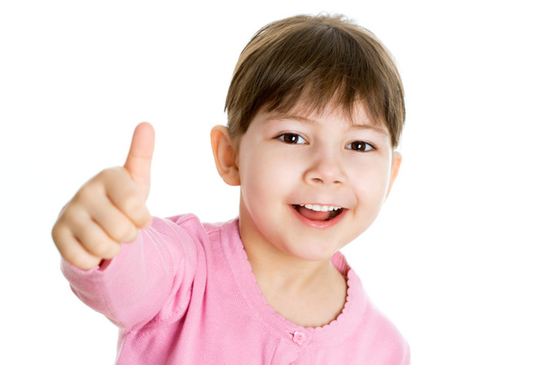 Cheerful girl showing thumb up - Foto, Imagen