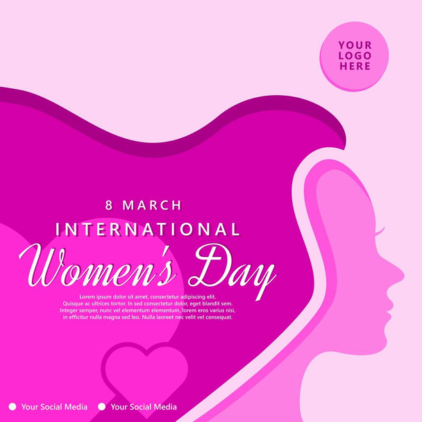 International Women's Day Social Media Post Greeting Card Vector Template suitable for square post - Vector, Image