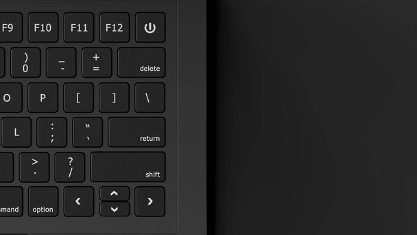 Zwarte laptop toetsenbord op kantoor en kopieer ruimte voor uw tekst. 3D Render. - Foto, afbeelding