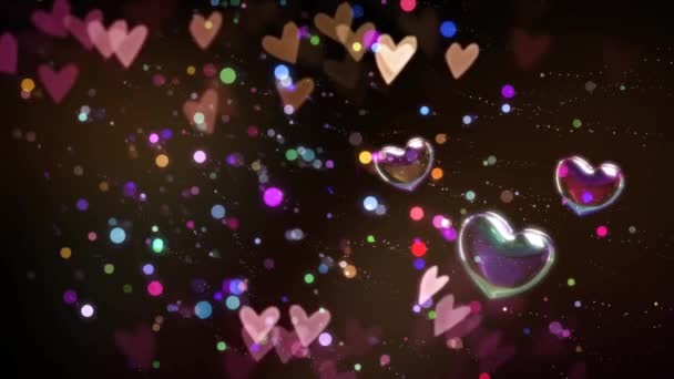 Walentynki Powitanie animacji 4K. Piękne serce i miłość tło 3d Płynne stopy.Romantyczny kolorowy Brokat latające serca. Animowane tło dla Romansu, miłości, małżeństwa, Walentynki. - Materiał filmowy, wideo