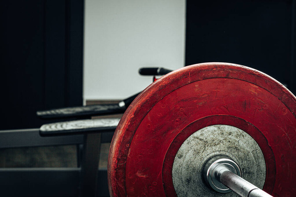 Weight plates in a gym, powerlifting equipment - 写真・画像