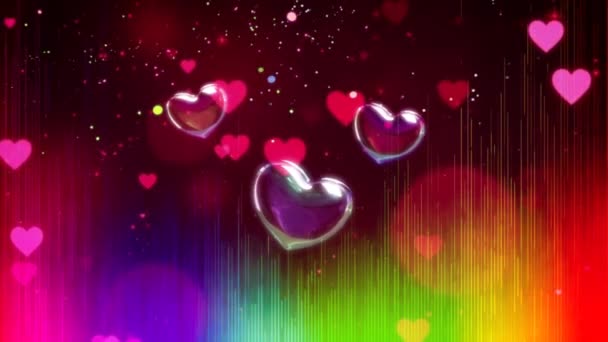 San Valentín Saludo 4K Animación. Hermoso corazón y amor fondo 3d Seamless footage.Romantic colorido Glitter corazones voladores. Fondo animado para Romance, amor, matrimonio, día de San Valentín. - Imágenes, Vídeo