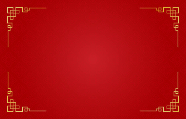 Rectangle ornement cadre en or avec motif de fond rouge ornement chinois pour cartes de vœux Nouvel an lunaire chinois, bannière, affiche et invitation mariage ethnique asiatiques, papier certificat - Vecteur, image