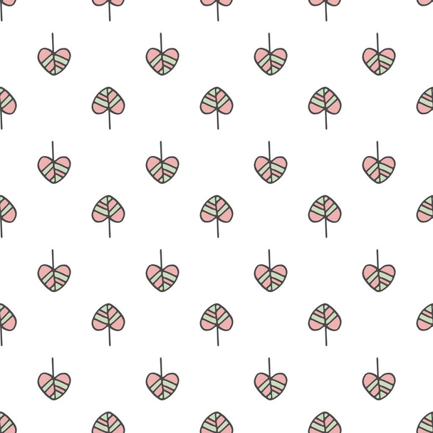 Vector seamless pattern with cute doodle abstract leaf on white background - Vektor, kép