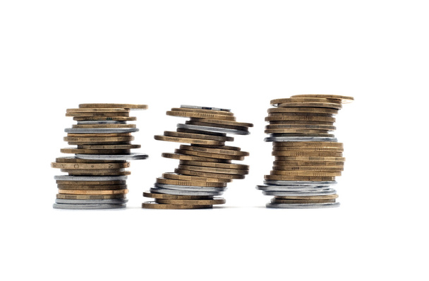3 stack of the coins isolated - Foto, afbeelding