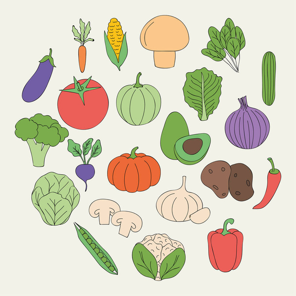 iconos de verduras saludables alrededor, estilo plano - Vector, Imagen