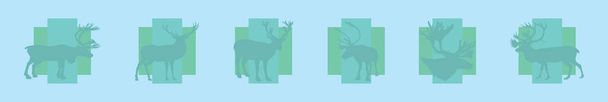 様々なモデルの鹿やカリブの漫画のデザインテンプレートのセット。青の背景に隔離された現代のベクターイラスト - ベクター画像
