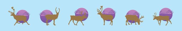 conjunto de ciervos o caribú plantilla de diseño de dibujos animados con varios modelos. ilustración vectorial moderna aislada sobre fondo azul - Vector, imagen