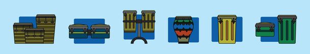 set di conga modello di icona del cartone animato con vari modelli. moderna illustrazione vettoriale isolata su sfondo blu - Vettoriali, immagini