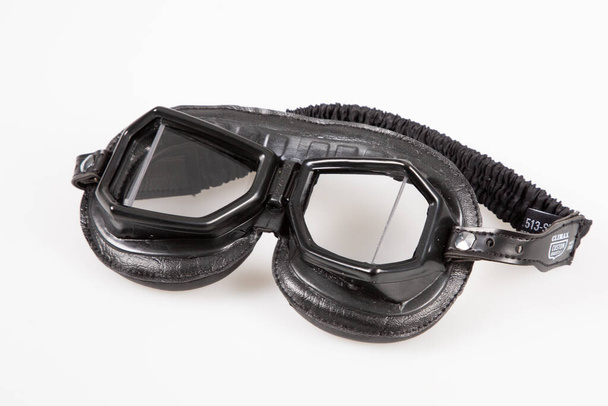 Retro motorcycle goggles motorbike glasses in white background - Photo, Image