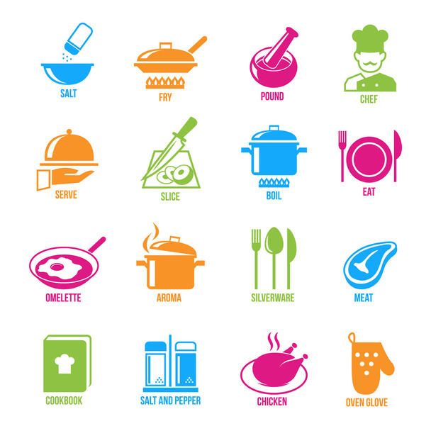 főzés ikonok készlet - Vektor, kép
