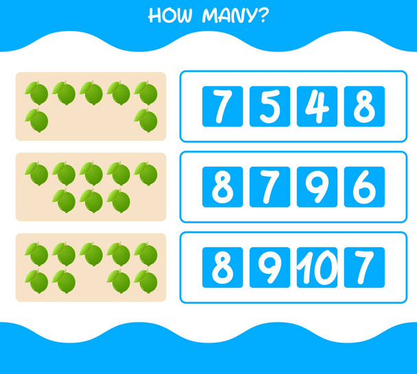 How many cartoon lime. Counting game. Educational game for pre shool years kids and toddlers - Vector, Image