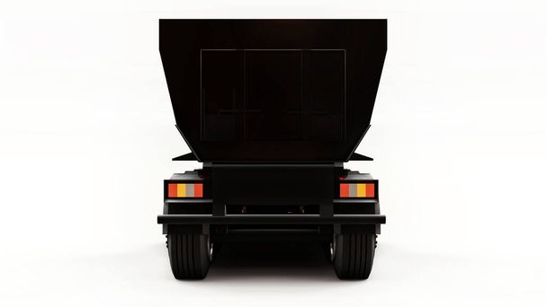 Velký černý americký nákladní automobil s přívěsem typu dump truck pro přepravu hromadného nákladu na bílém pozadí. 3D ilustrace - Fotografie, Obrázek
