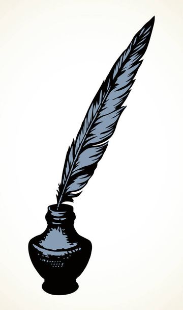 Χήνα nib, γυάλινο μελανοδοχείο βάζο νεκρή φύση φόντο αντίγραφο χώρο κειμένου. Freehand περίγραμμα ποιητής γραφέας κύκνος λαβή αντικείμενο εικόνα σχέδιο λογότυπο έμβλημα εικονόγραμμα. Παλαιωμένος καλλιτέχνης scribble περίγραμμα μολύβι σκιάχτρο στυλ - Διάνυσμα, εικόνα