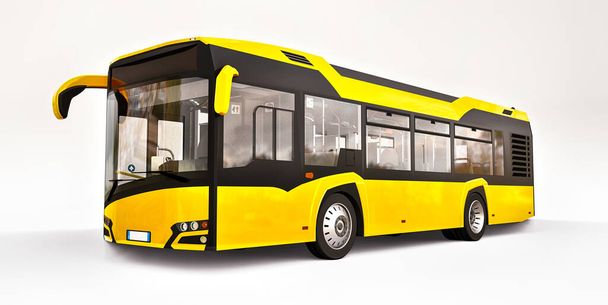Autobús amarillo urbano mediun sobre fondo blanco. renderizado 3d - Foto, imagen