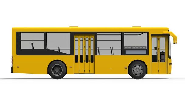 Невеликий міський жовтий автобус на білому тлі. 3D візуалізація
 - Фото, зображення
