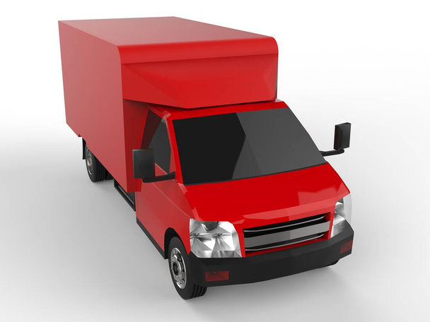 Petit camion rouge. Service de livraison de voiture. Livraison de marchandises et de produits aux points de vente au détail. Rendu 3d - Photo, image