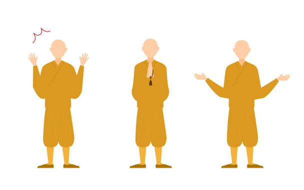 Buddhistischer Mönch Pose Set, Ganzkörper - Vektor, Bild