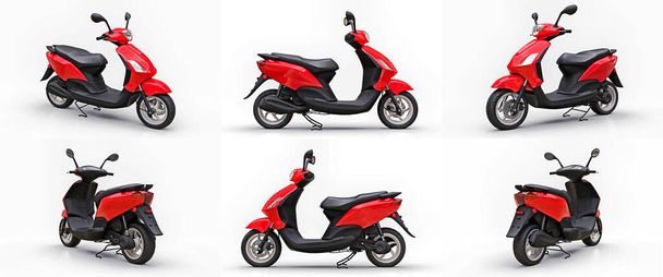 Conjunto moderno scooter urbano rojo sobre un fondo blanco. ilustración 3d - Foto, imagen