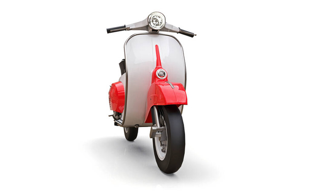 Vintage europäisches rot-weißes Moped auf weißem Hintergrund. 3D-Darstellung - Foto, Bild