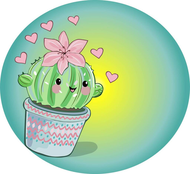 WebCute cactus with hearts sticker for kids. Vector illustration on a white background - Vektor, Bild