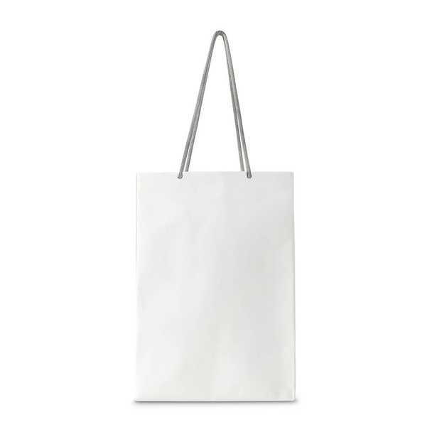 White paper shopping bag front view isolated on white background with clipping path. - Photo, Image