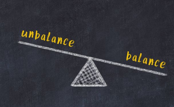 Evenwicht tussen onbalans en evenwicht. Krijtbordtekening op zwart krijtbord - Foto, afbeelding