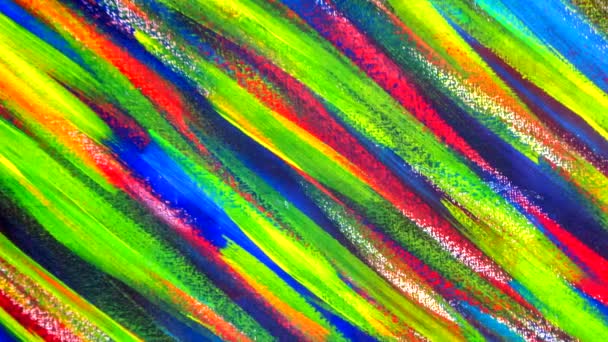 Molte linee colorate di vernice colorata dipinte su tela primo piano. - Filmati, video