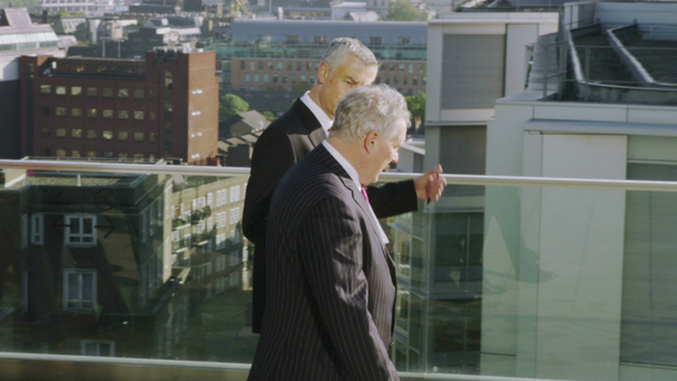 Des collègues d'affaires discutent sur la terrasse du toit du bureau
 - Séquence, vidéo