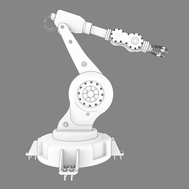 Braccio robotico per qualsiasi lavoro in fabbrica o produzione. Apparecchiature meccatroniche per compiti complessi. Illustrazione 3d - Foto, immagini