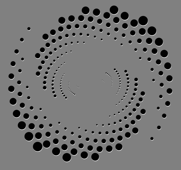渦の形をした黒い半音の点。幾何学芸術。フレーム、ロゴ、サイン、シンボル、ウェブ、プリント、ポスター、テンプレート、パターンと影効果紙と抽象的な背景のためのトレンディなデザイン要素. - ベクター画像