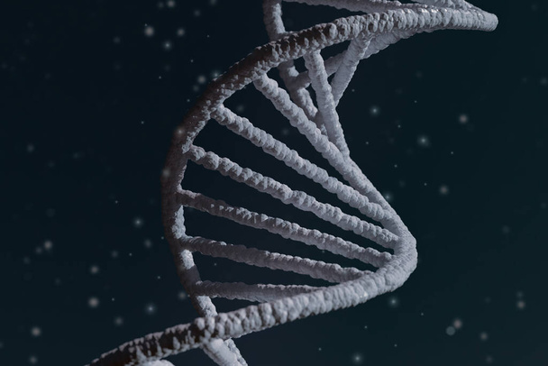 Abstraktes Licht DNA Strukturkonzept, 3D Rendering Illustration, Molekül Helix Spirale, Wissenschaft, Medizin, genetische Biotechnologie, Analysechromosom, DNA Chromosom genetische menschliche Genzelle, blauer Hintergrund - Foto, Bild
