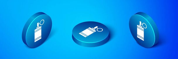 Isometric Hand grenade icon isolated on blue background. Bomb explosion. Blue circle button. Vector. - Vector, Image