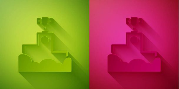 Paper cut Award over sports winner podium icon isolated on green and pink background. Paper art style. Vector. - Vector, Image