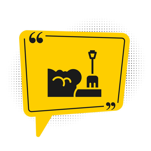 Black Shovel v ikonu závěje izolované na bílém pozadí. Žlutý symbol bubliny řeči. Vektor. - Vektor, obrázek