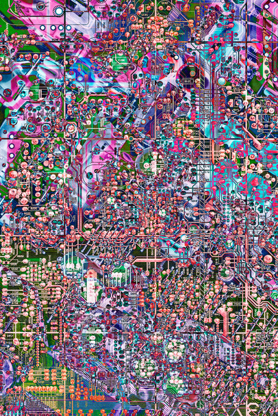 Computador Eletrônico Microcircuito Placa-mãe Abstrato Multicolorido Fundo - Foto, Imagem