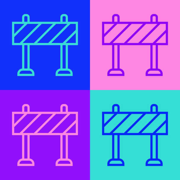 Pop art line Road barrier icon isolated on color background. Symbol of restricted area which are in under construction processes. Repair works.  Vector. - Vector, Image